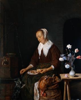 加佈裡埃爾 梅特囌 Woman Eating and Feeding her Cat